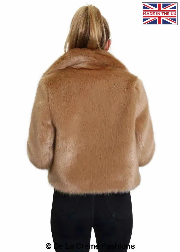 De La Creme - Womens Faux Fur Cropped Aviator Bomber