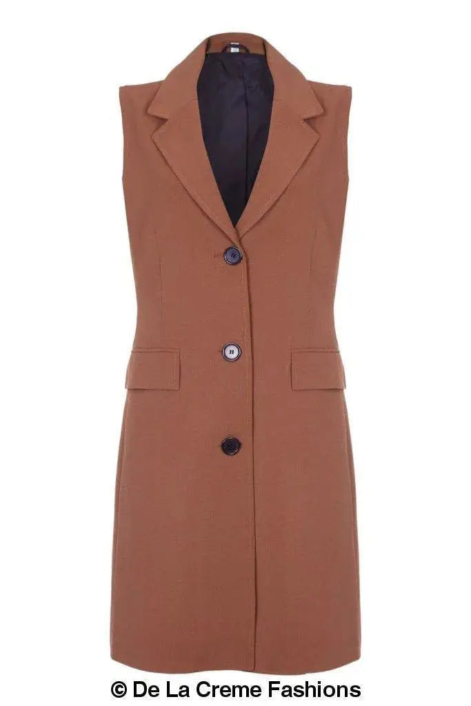 De La Creme - Womens Spring/Summer Sleeveless Hip Length Blazer Coat