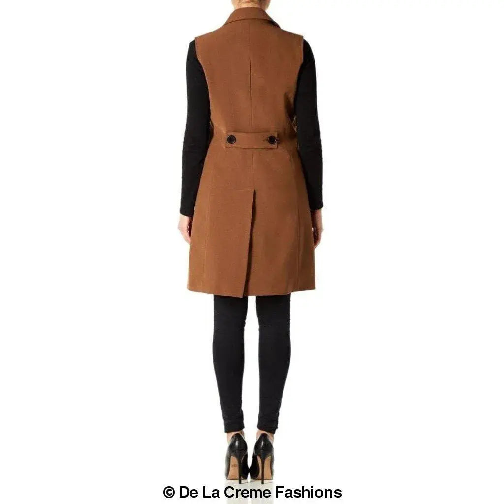 De La Creme - Womens Spring/Summer Sleeveless Hip Length Blazer Coat