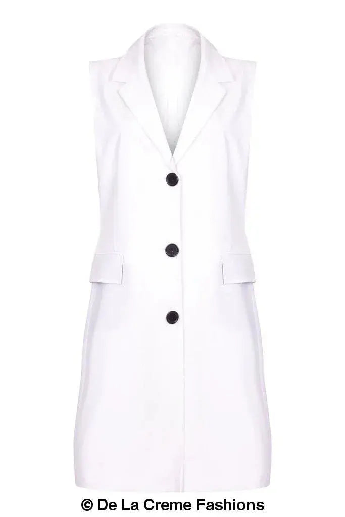 De La Creme - Womens Spring/Summer Sleeveless Hip Length Blazer Coat