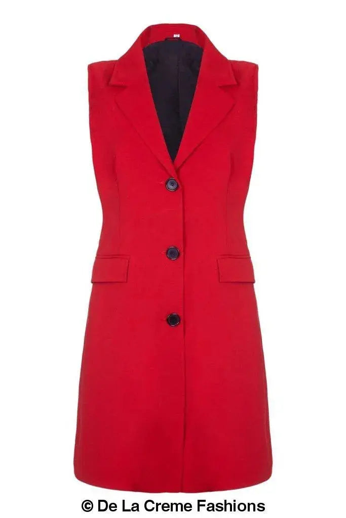 De La Creme - Womens Spring/Summer Sleeveless Hip Length Blazer Coat