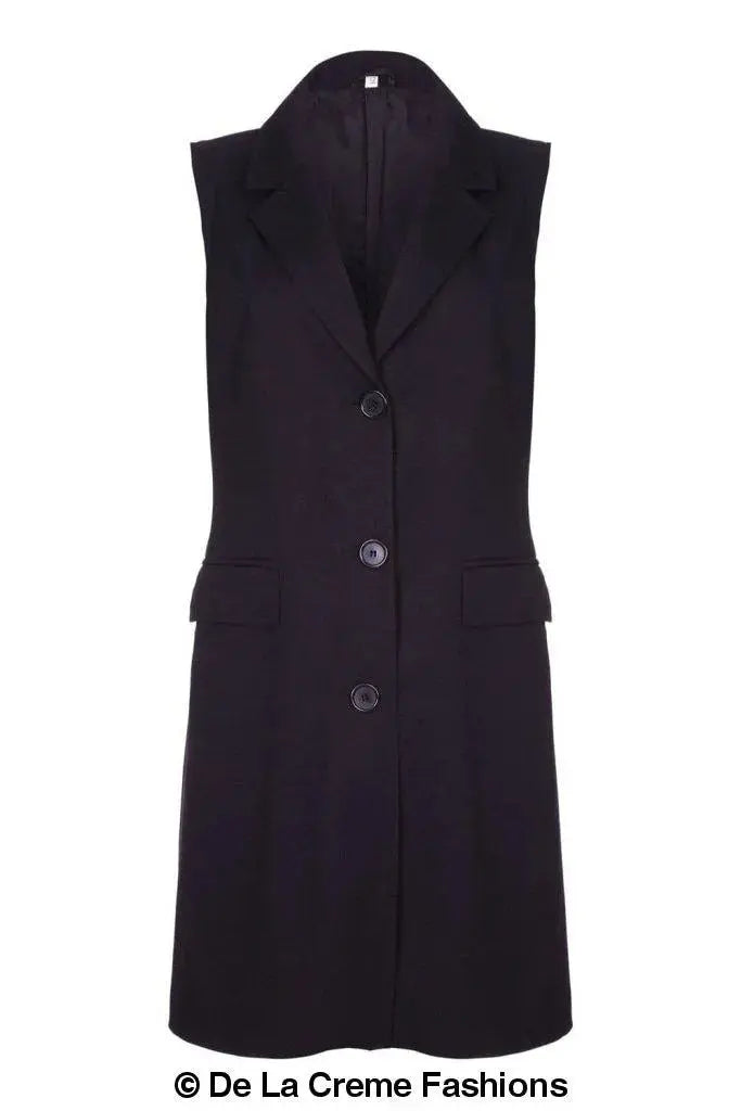 De La Creme - Womens Spring/Summer Sleeveless Hip Length Blazer Coat