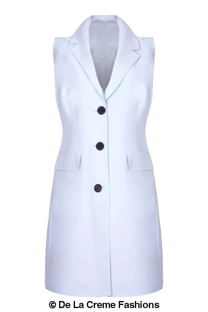 De La Creme - Womens Spring/Summer Sleeveless Hip Length Blazer Coat