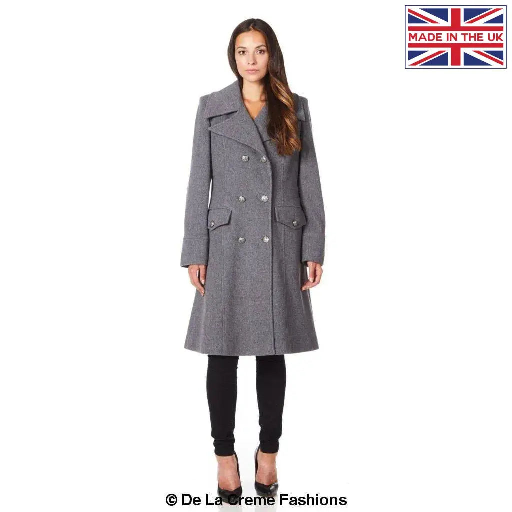 De La Creme - Womens Double Breasted Military Midi Coat