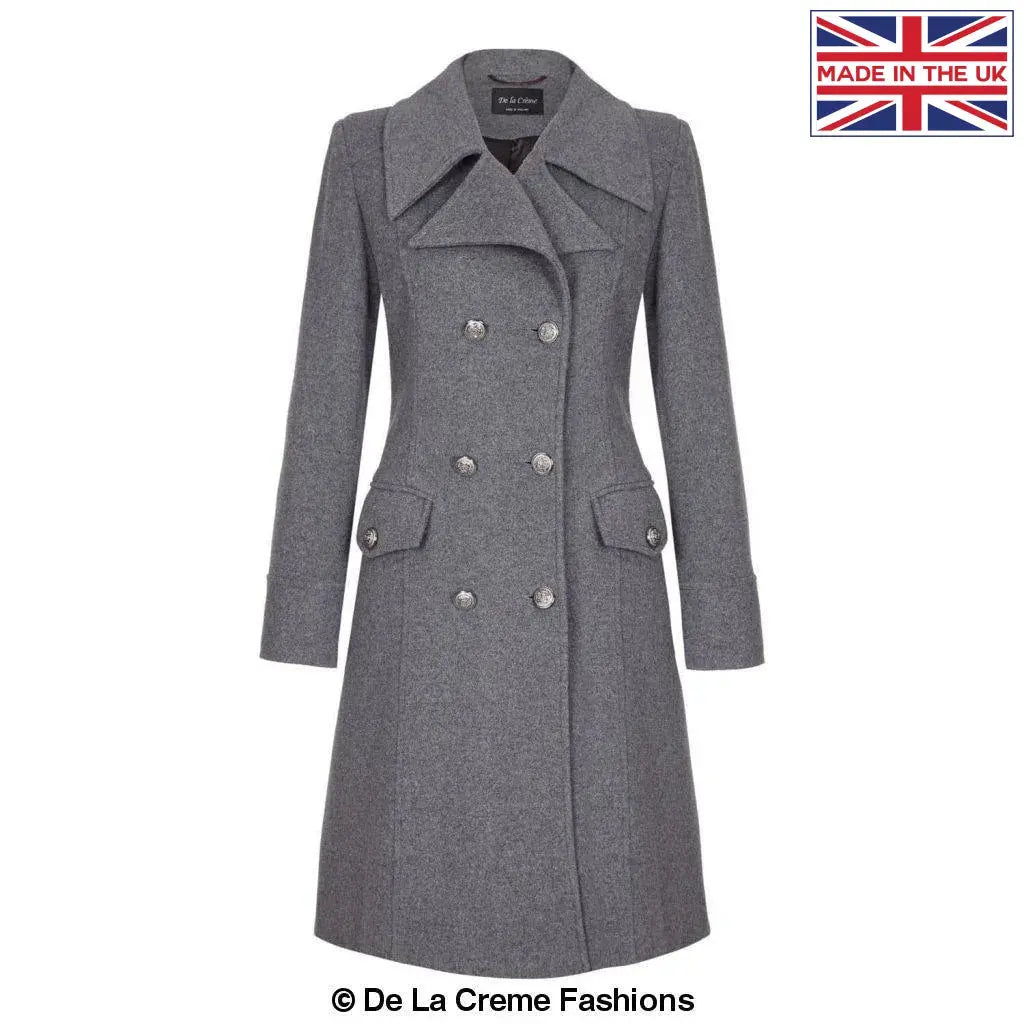 De La Creme - Womens Double Breasted Military Midi Coat