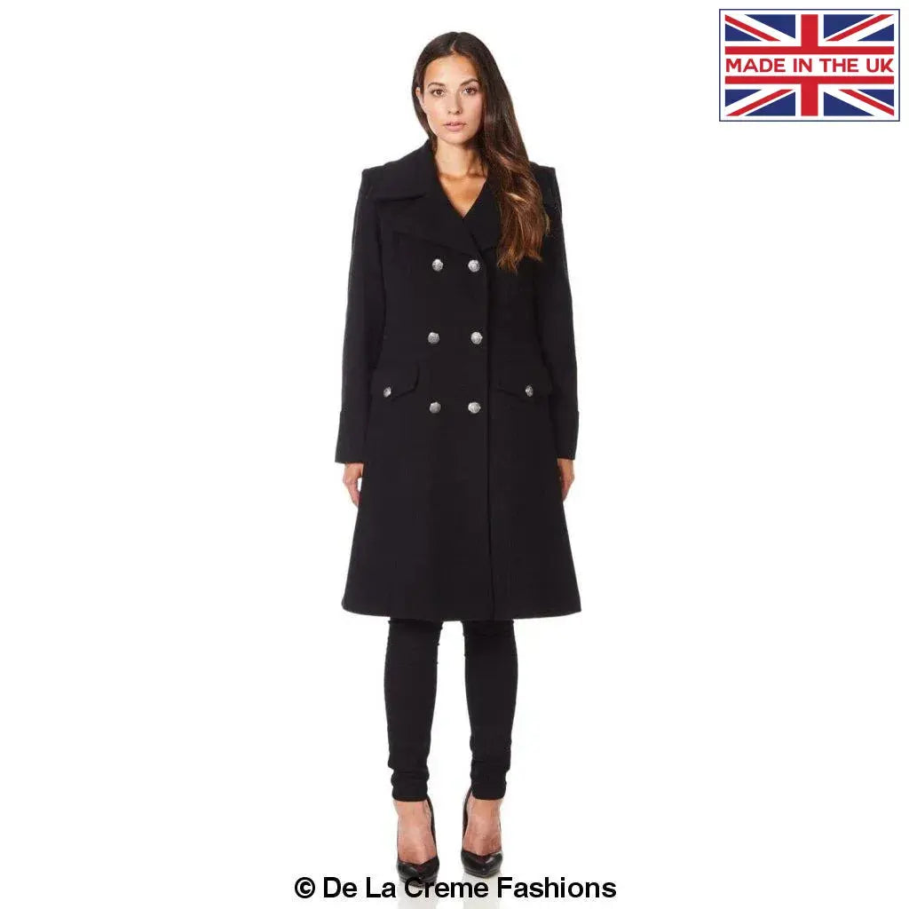 De La Creme - Womens Double Breasted Military Midi Coat