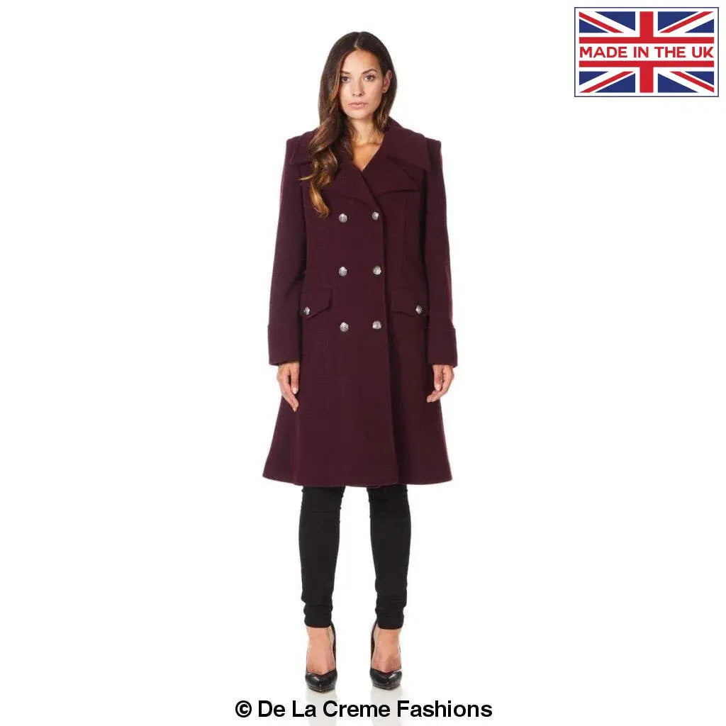 De La Creme - Womens Double Breasted Military Midi Coat