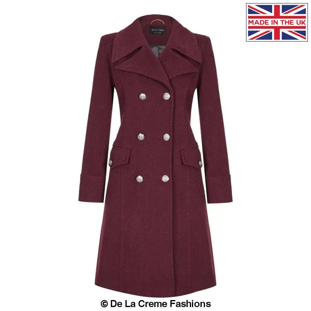 De La Creme - Womens Double Breasted Military Midi Coat