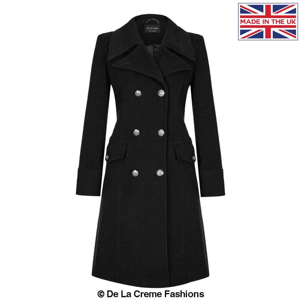 De La Creme - Womens Double Breasted Military Midi Coat