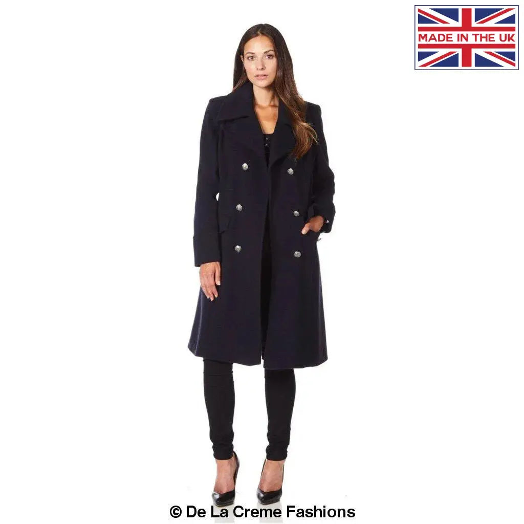 De La Creme - Womens Double Breasted Military Midi Coat