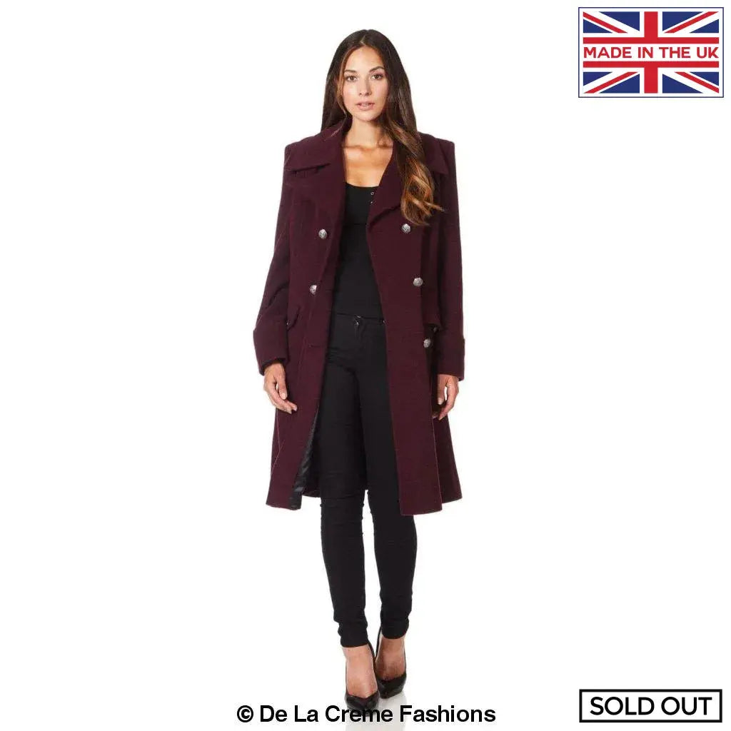 De La Creme - Womens Double Breasted Military Midi Coat