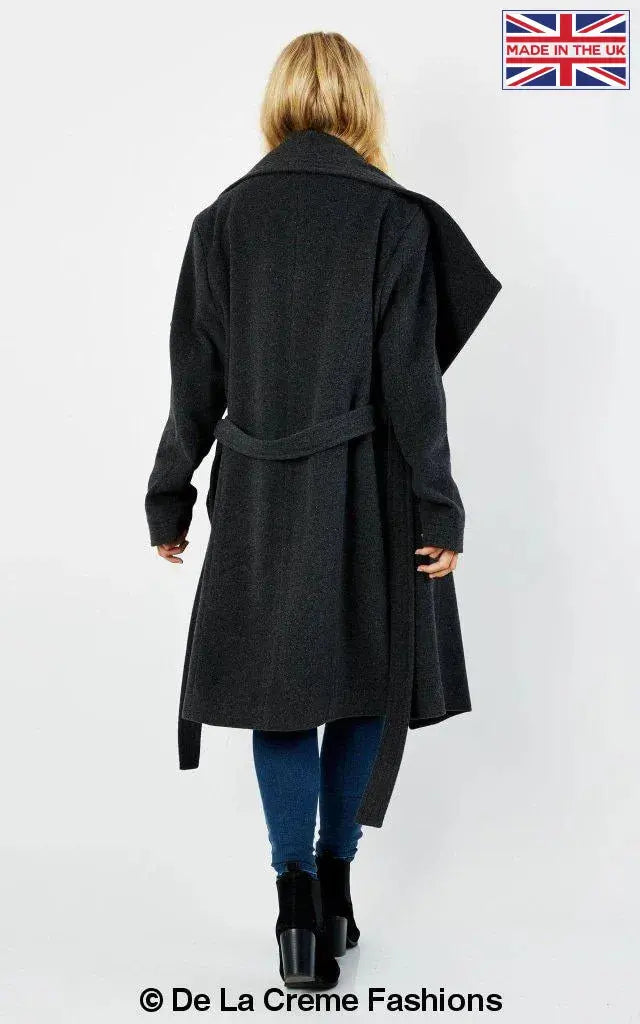De La Creme - Womens Wool Blend Large Lapel Duster Coat