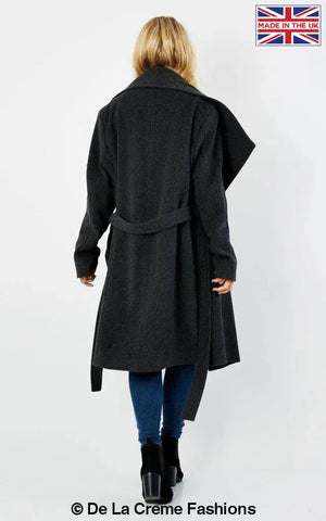 De La Creme - Womens Wool Blend Large Lapel Duster Coat