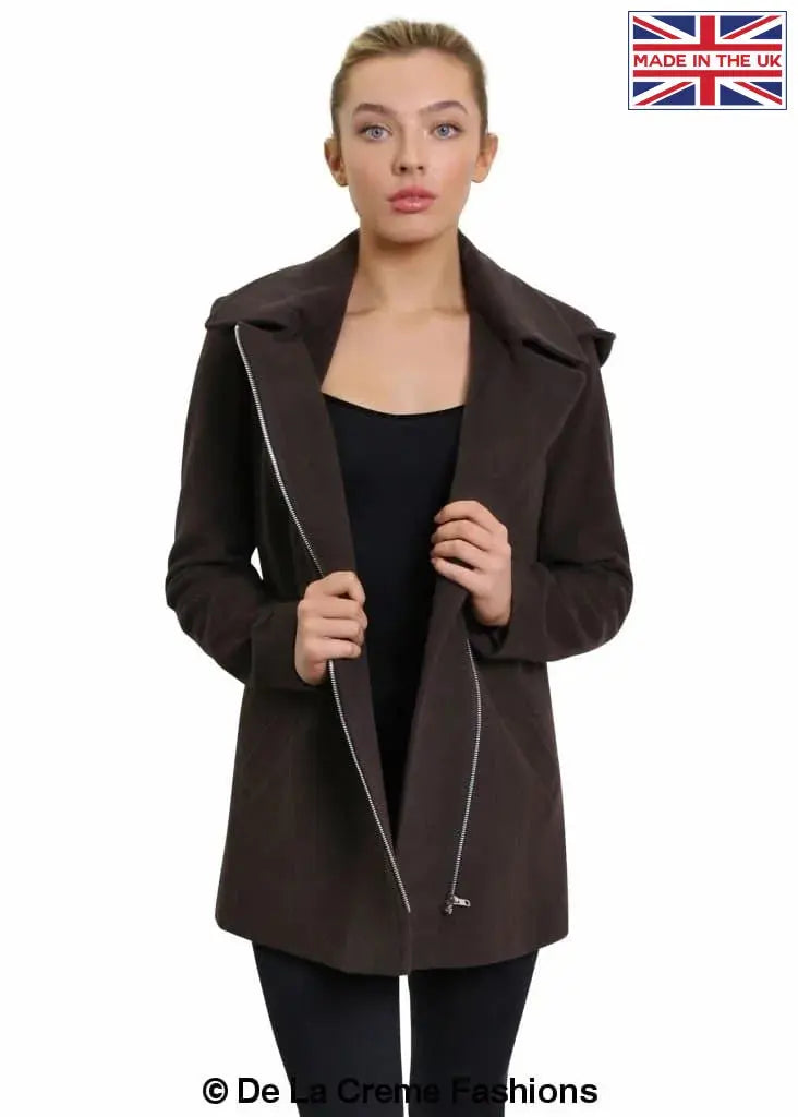 De La Creme - Women's Wool Blend Zip Up Hooded Coat