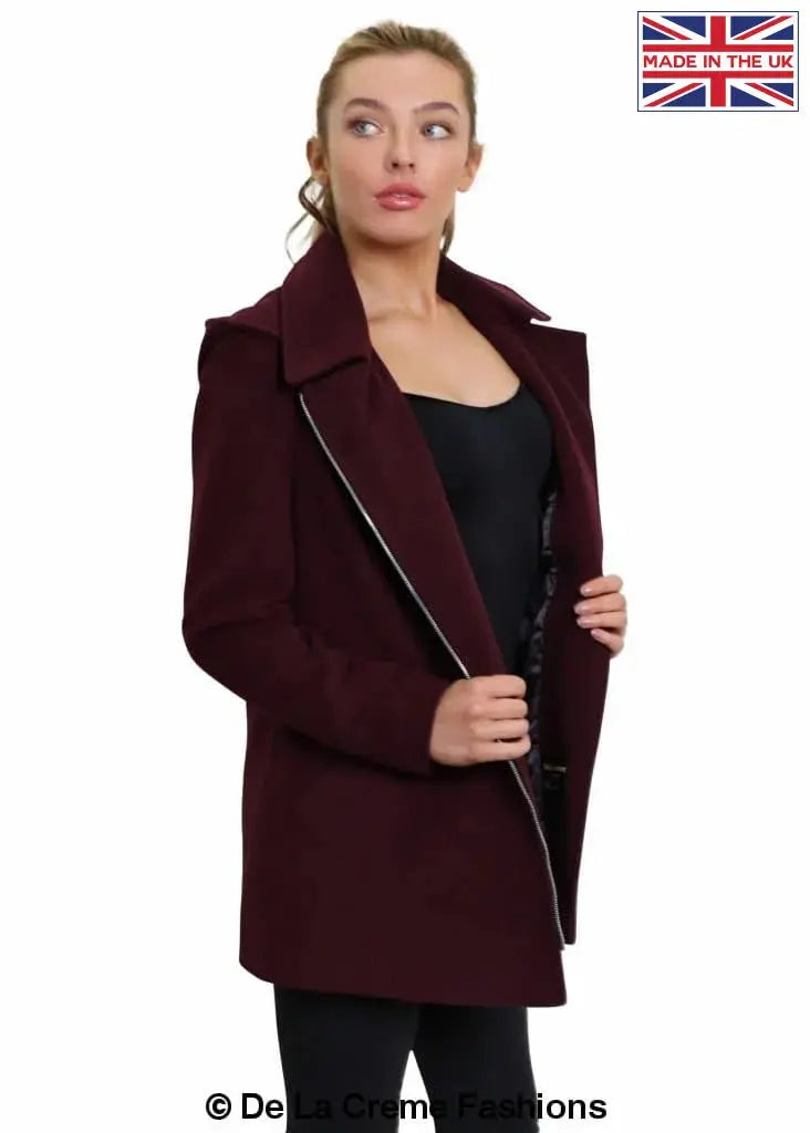 De La Creme - Women's Wool Blend Zip Up Hooded Coat