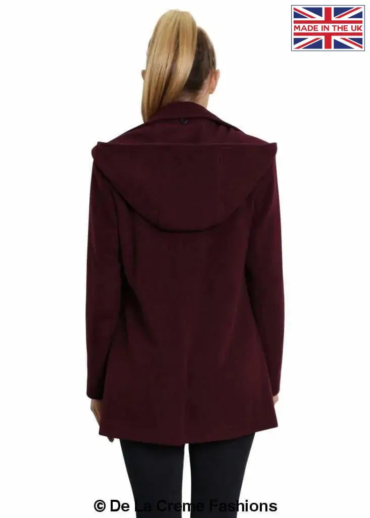 De La Creme - Women's Wool Blend Zip Up Hooded Coat