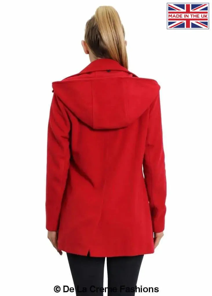 De La Creme - Women's Wool Blend Zip Up Hooded Coat