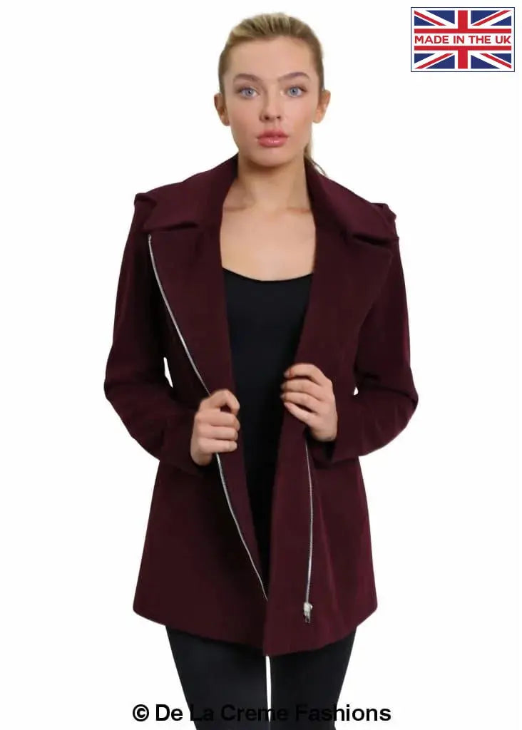 De La Creme - Women's Wool Blend Zip Up Hooded Coat