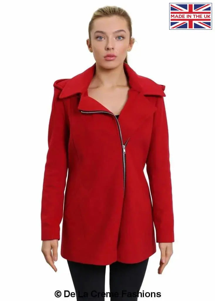 De La Creme - Women's Wool Blend Zip Up Hooded Coat