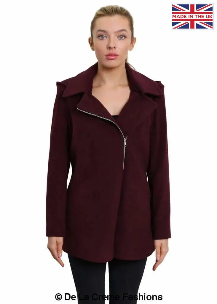 De La Creme - Women's Wool Blend Zip Up Hooded Coat