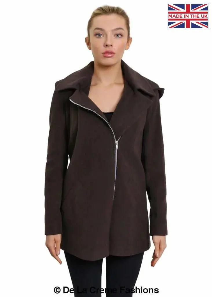 De La Creme - Women's Wool Blend Zip Up Hooded Coat