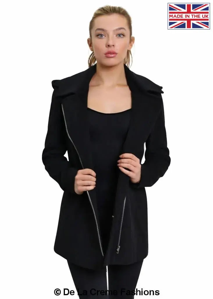 De La Creme - Women's Wool Blend Zip Up Hooded Coat