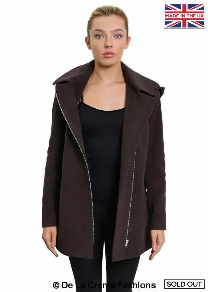 De La Creme - Women's Wool Blend Zip Up Hooded Coat