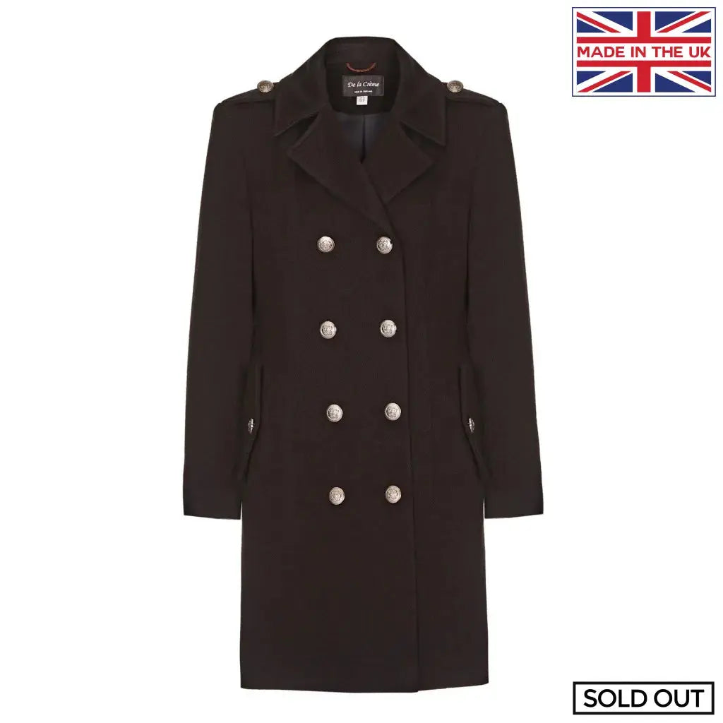 De La Creme Womens Double Breasted Twill Military Coat