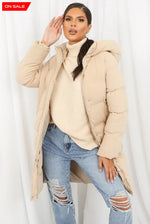 Hooded Longline Puffer Coat Beige / Small Outerwear