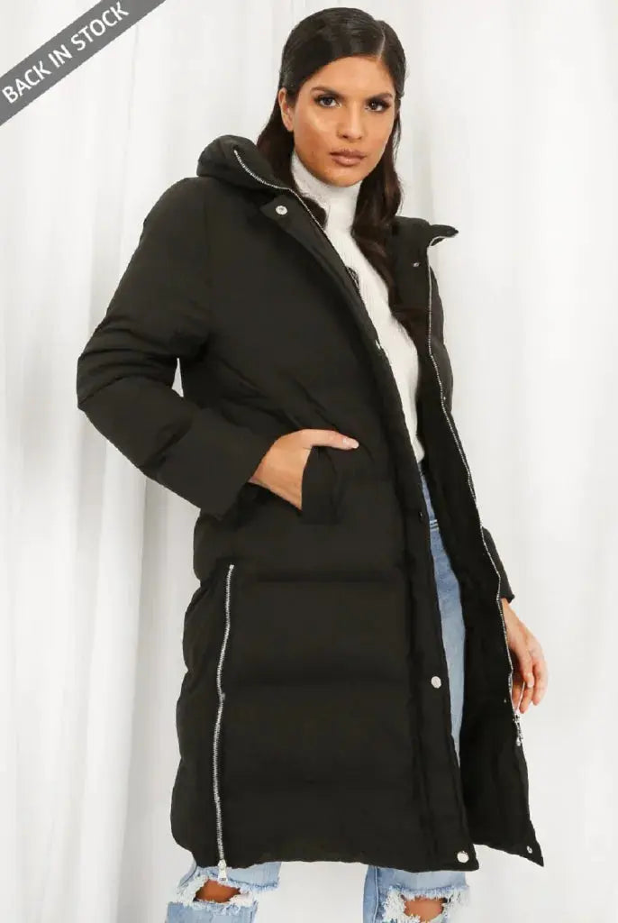 De La Creme Womens Hooded Longline Puffer Coat