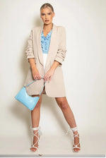 Long Ruched Sleeve Open Blazer Beige / S (Uk 8/10)