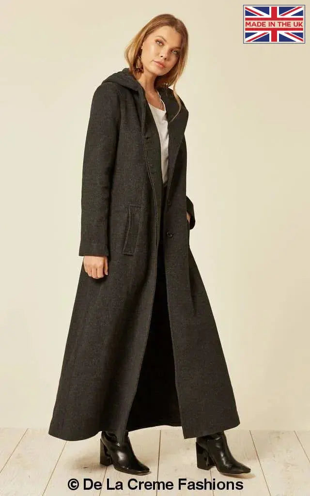 De La Creme - Womens Oversized Wool Blend Hooded Full Length Coat