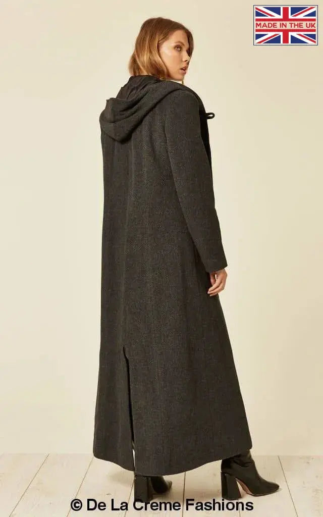 De La Creme - Womens Oversized Wool Blend Hooded Full Length Coat