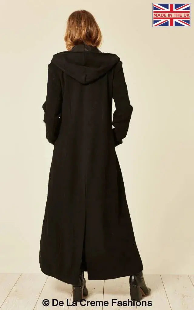 De La Creme - Womens Oversized Wool Blend Hooded Full Length Coat