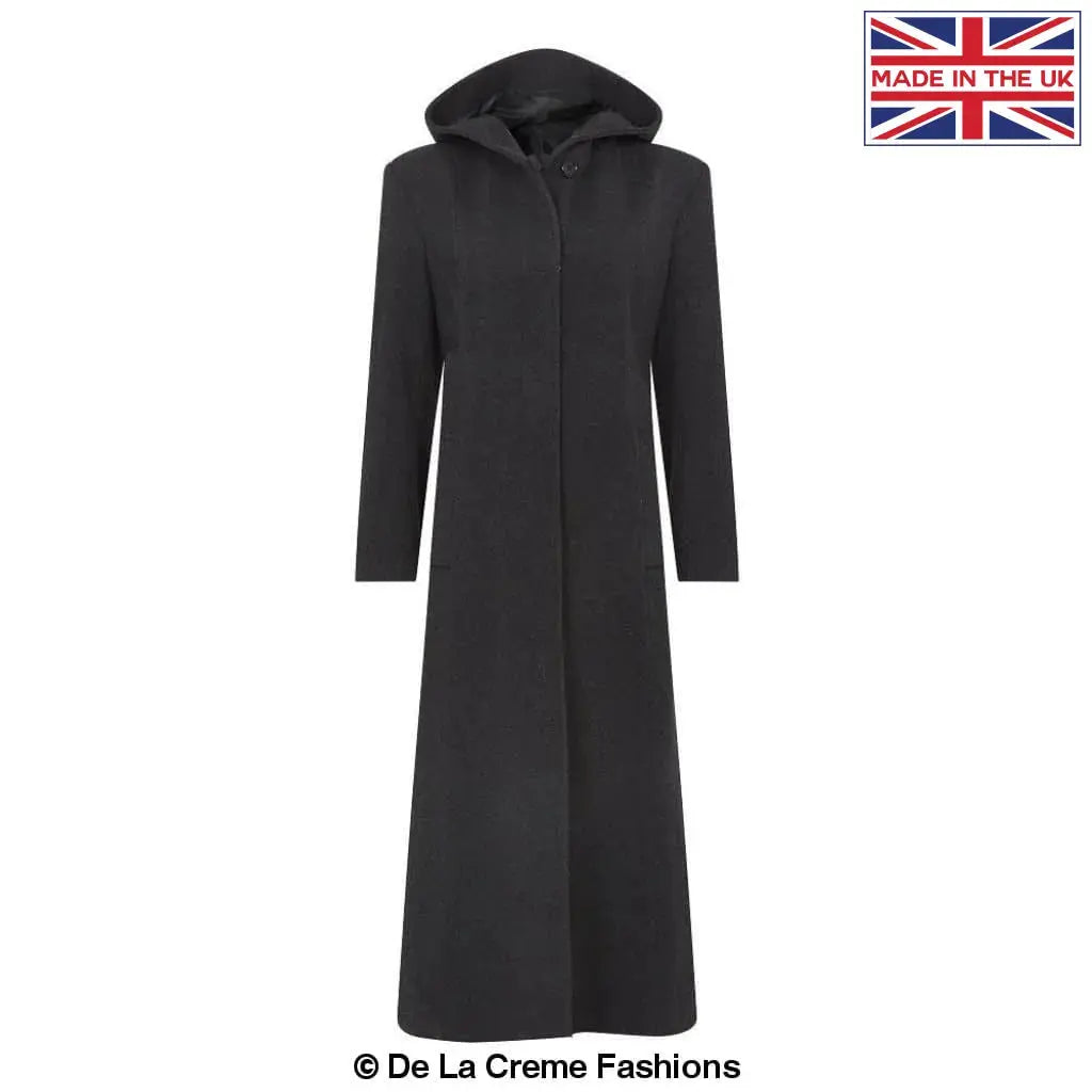 De La Creme - Womens Oversized Wool Blend Hooded Full Length Coat