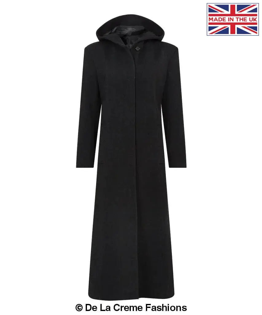 De La Creme - Womens Oversized Wool Blend Hooded Full Length Coat