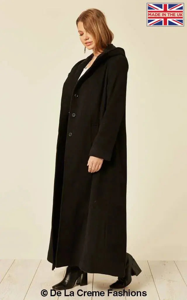 De La Creme - Womens Oversized Wool Blend Hooded Full Length Coat