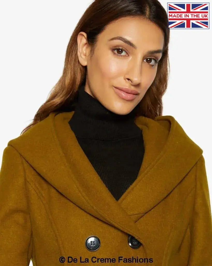 De La Creme - Women's Double Breasted Belted Hooded Coat