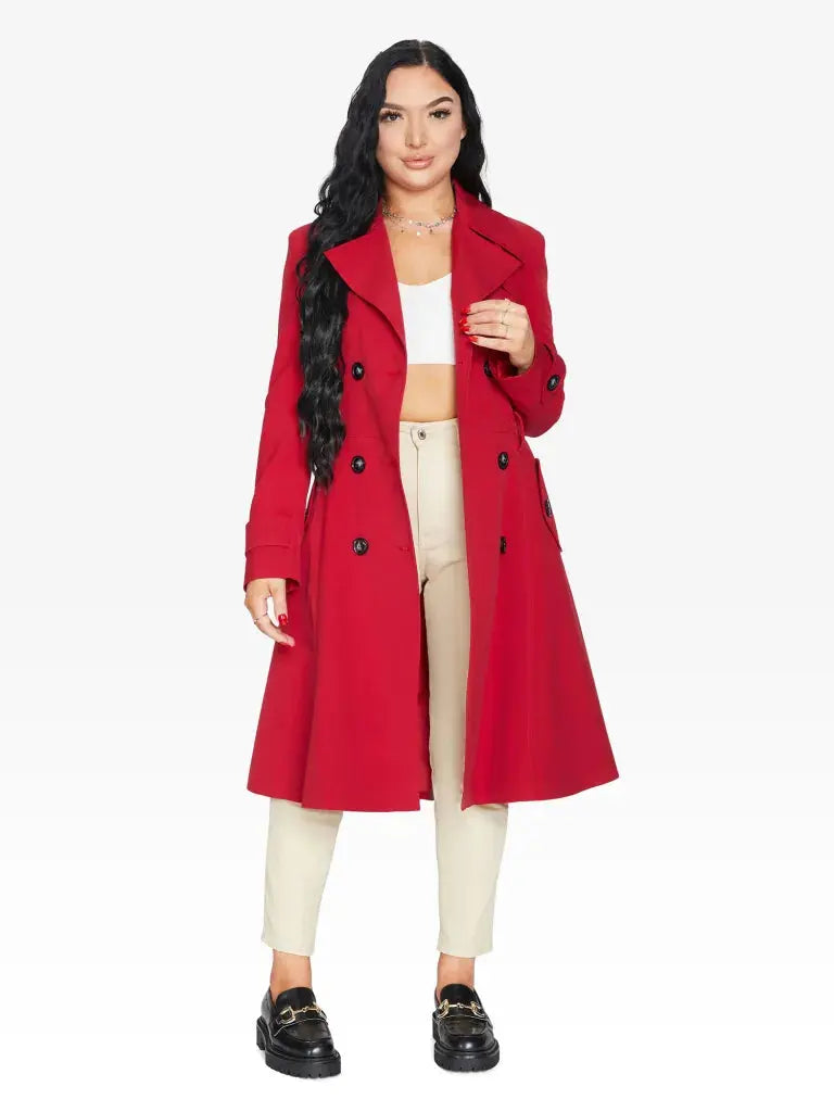 Spring/summer Double Breasted Trench Mac Coat (1201-Sp) Red / Uk 8/eu 36/us 4/xs