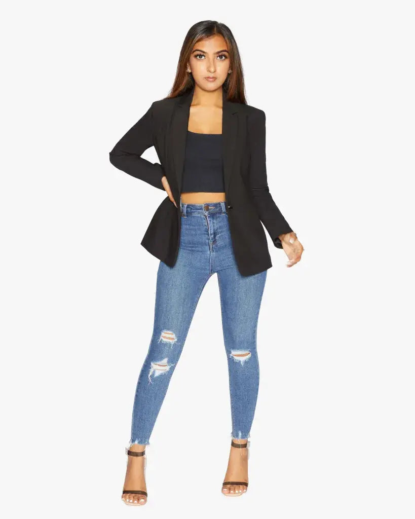 De La Creme Womens Black Casual Blazer