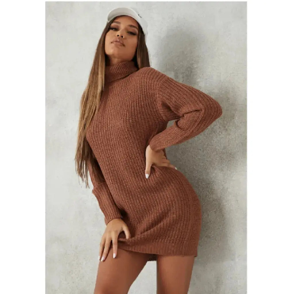 Brown roll neck jumper womens shop