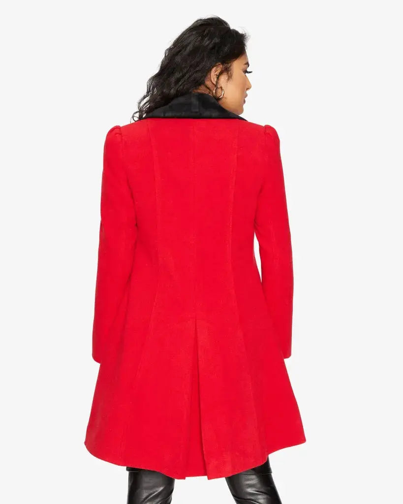 Kate Double Breasted Fit And Flare Velvet Trim Skater Coat