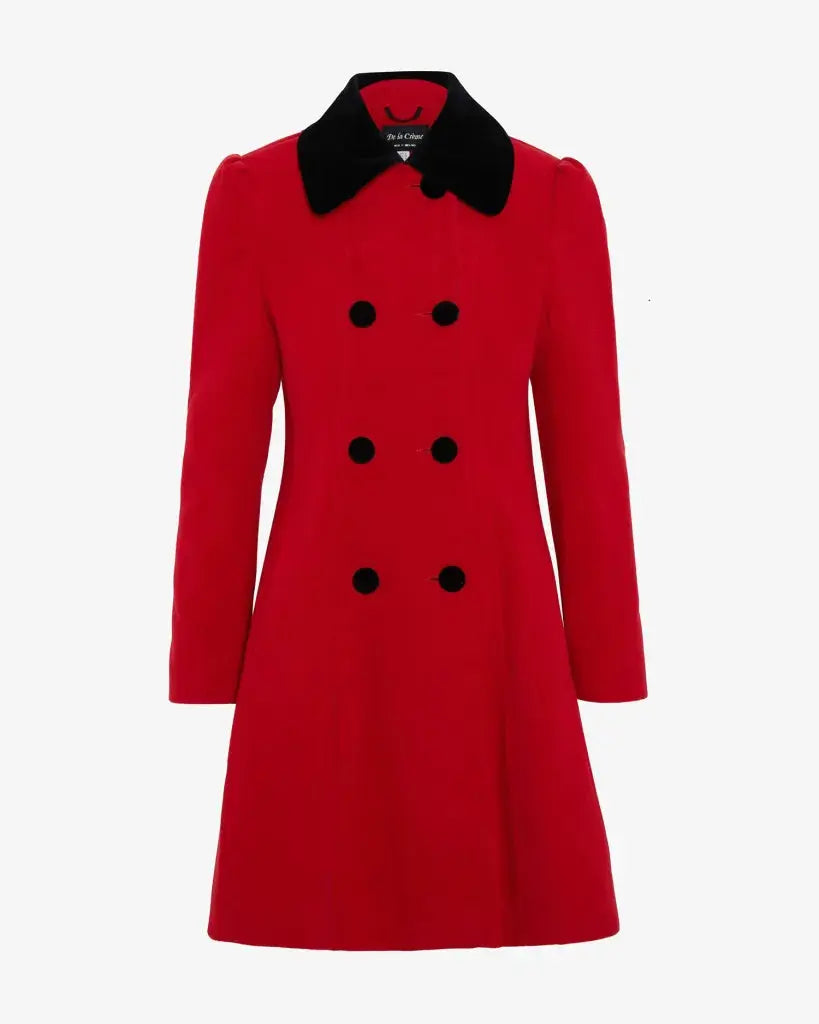 Kate Double Breasted Fit And Flare Velvet Trim Skater Coat