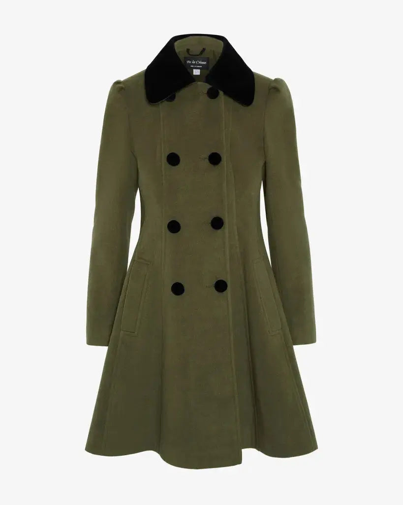 Kate Double Breasted Fit And Flare Velvet Trim Skater Coat