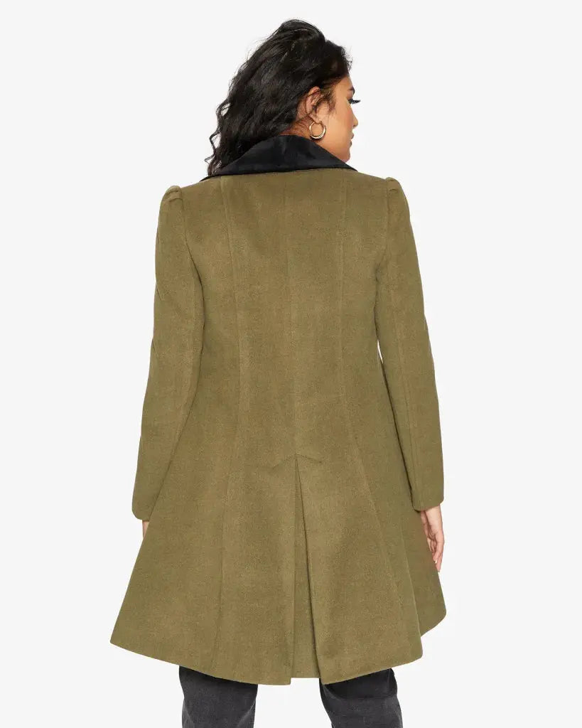 Kate Double Breasted Fit And Flare Velvet Trim Skater Coat