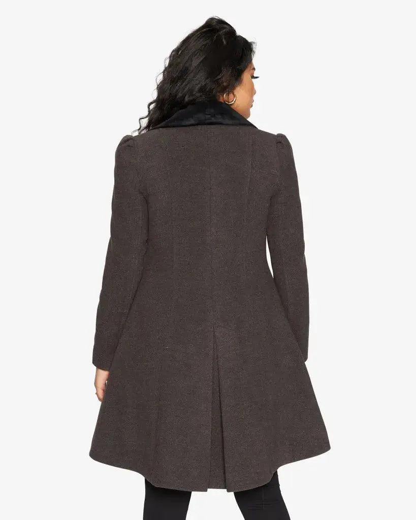 Kate Double Breasted Fit And Flare Velvet Trim Skater Coat