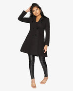 Kate Double Breasted Fit And Flare Velvet Trim Skater Coat