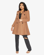 Kate Double Breasted Fit And Flare Velvet Trim Skater Coat