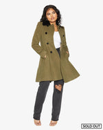 Kate Double Breasted Fit And Flare Velvet Trim Skater Coat