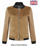 De La Creme - Womens Faux Fur Zip-Thru Varsity Bomber Jacket